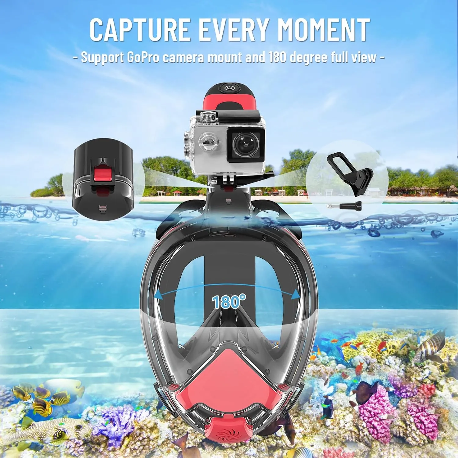 2025 New Full Face Snorkel Mask Adult, Patented Electric Snorkeling Gear for Adults, Foldable Snorkel Set with Detachable Camera Mount, SGS Certified Safety, Anti-Leak & Anti-Fog