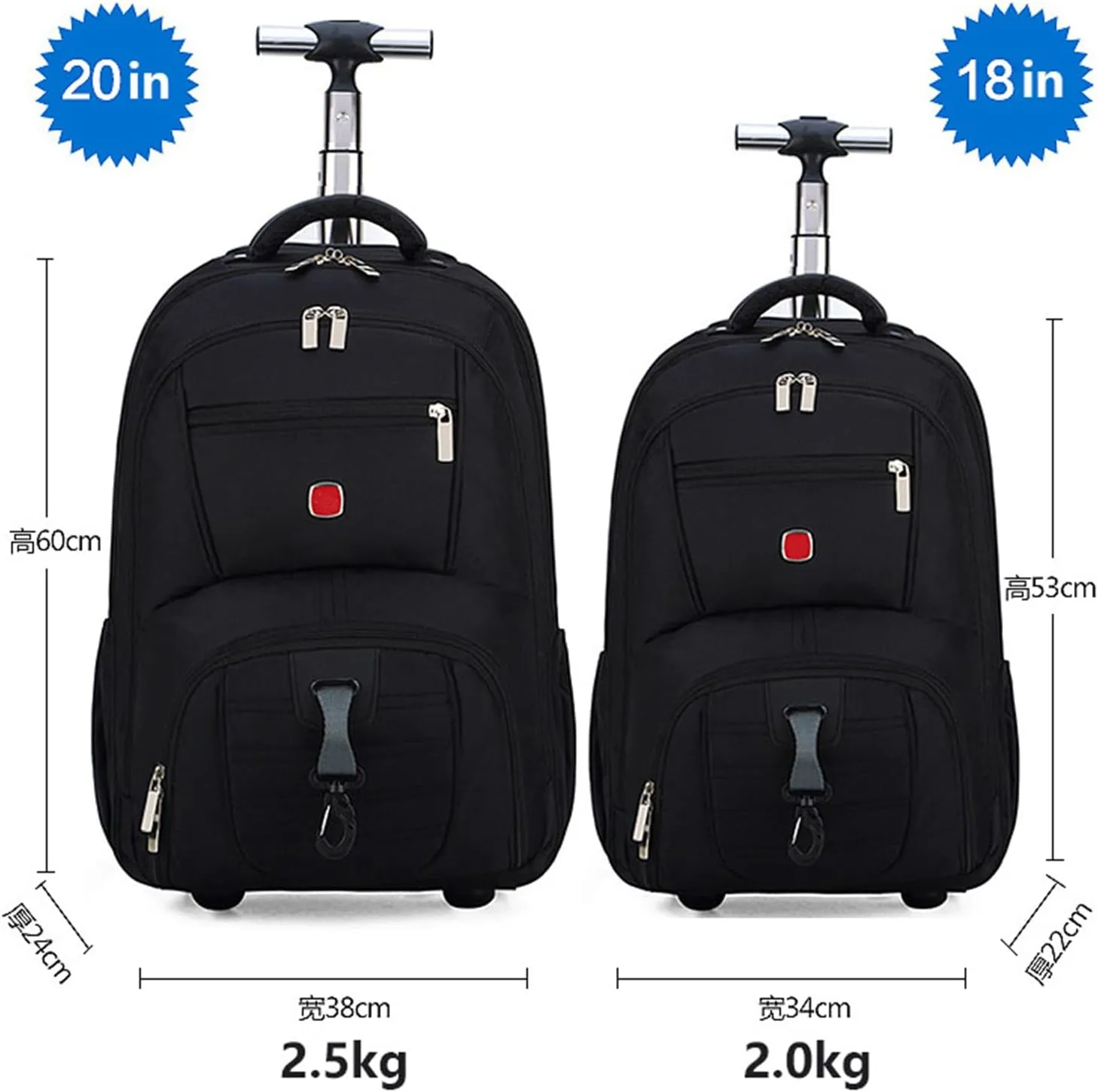 20in Rolling Business Backpack for Men Women, Airline Approved Travel Laptop Carry on Luggage Bag with Wheels Large Capacity (Black C,20in)