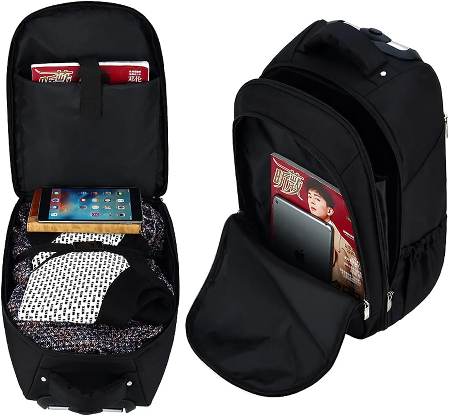 20in Rolling Business Backpack for Men Women, Airline Approved Travel Laptop Carry on Luggage Bag with Wheels Large Capacity (Black C,20in)