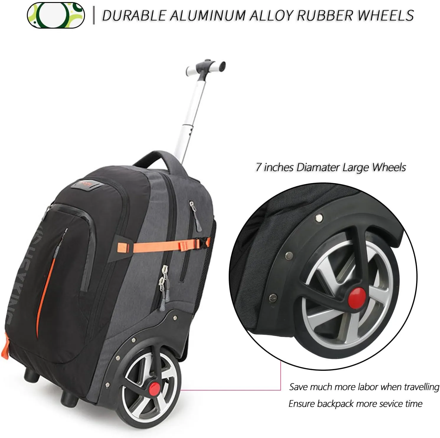 22 Inches Large Wheeled Rolling Laptop Backpack for Business and Travel Wheeled Adult Laptop Backpack