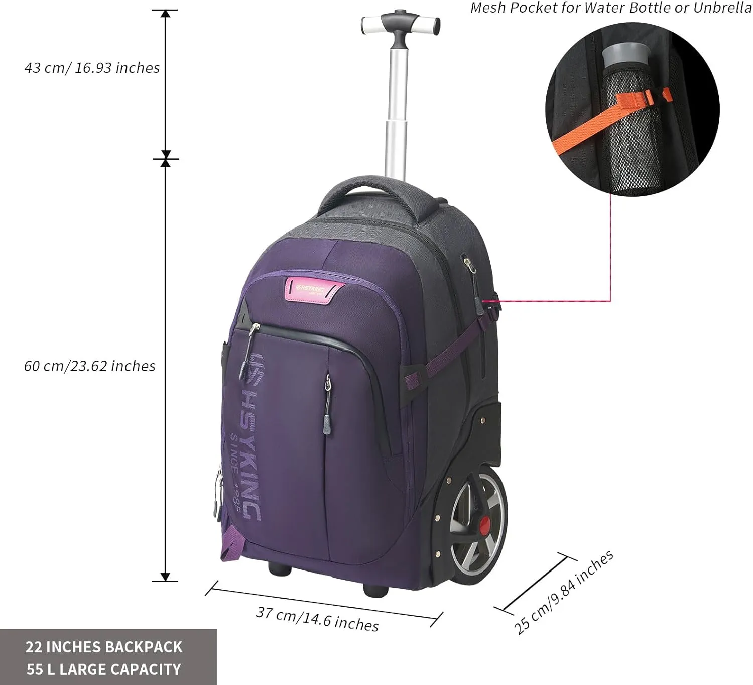 22 Inches Large Wheeled Rolling Laptop Backpack for Business and Travel Wheeled Adult Laptop Backpack