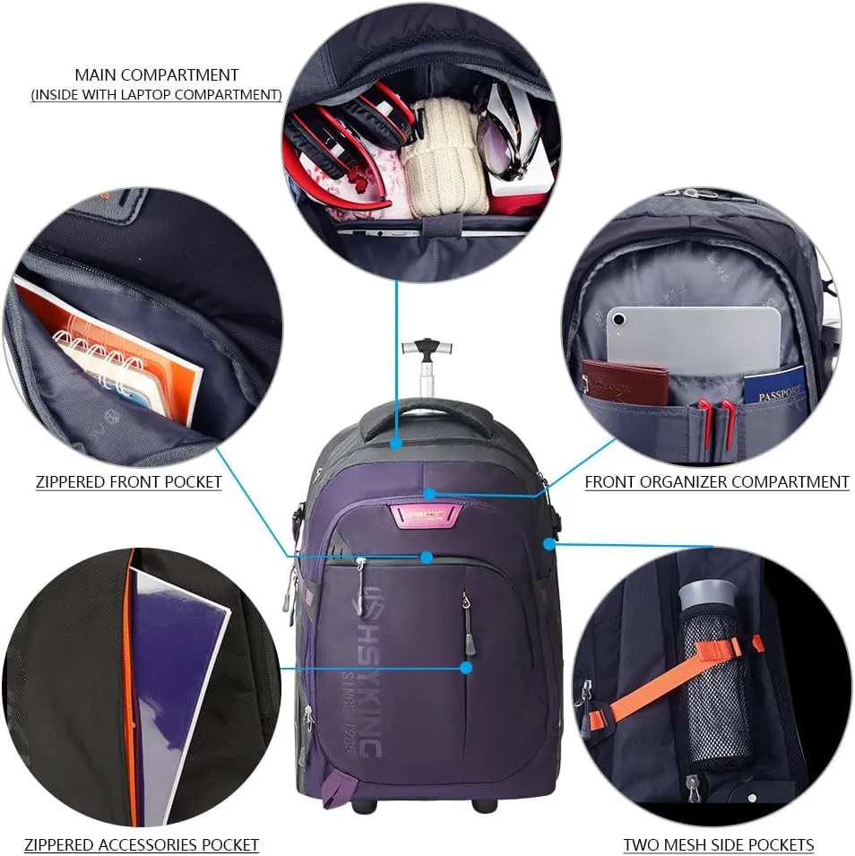 22 Inches Large Wheeled Rolling Laptop Backpack for Business and Travel Wheeled Adult Laptop Backpack