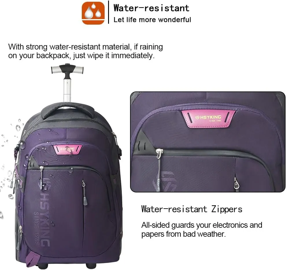 22 Inches Large Wheeled Rolling Laptop Backpack for Business and Travel Wheeled Adult Laptop Backpack