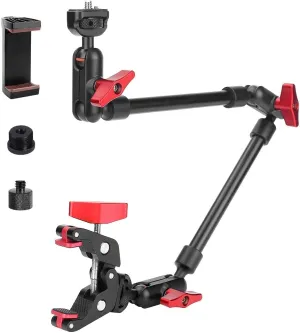 22" Magic Arm w Clamp Camera Mount, Adjustable Articulating Arm Friction Camera Boom Arm w 1/4" Thread, Overhead Camera Desk Phone Mount Clamp Stand for Tripod Light Webcam Mic Video Rig