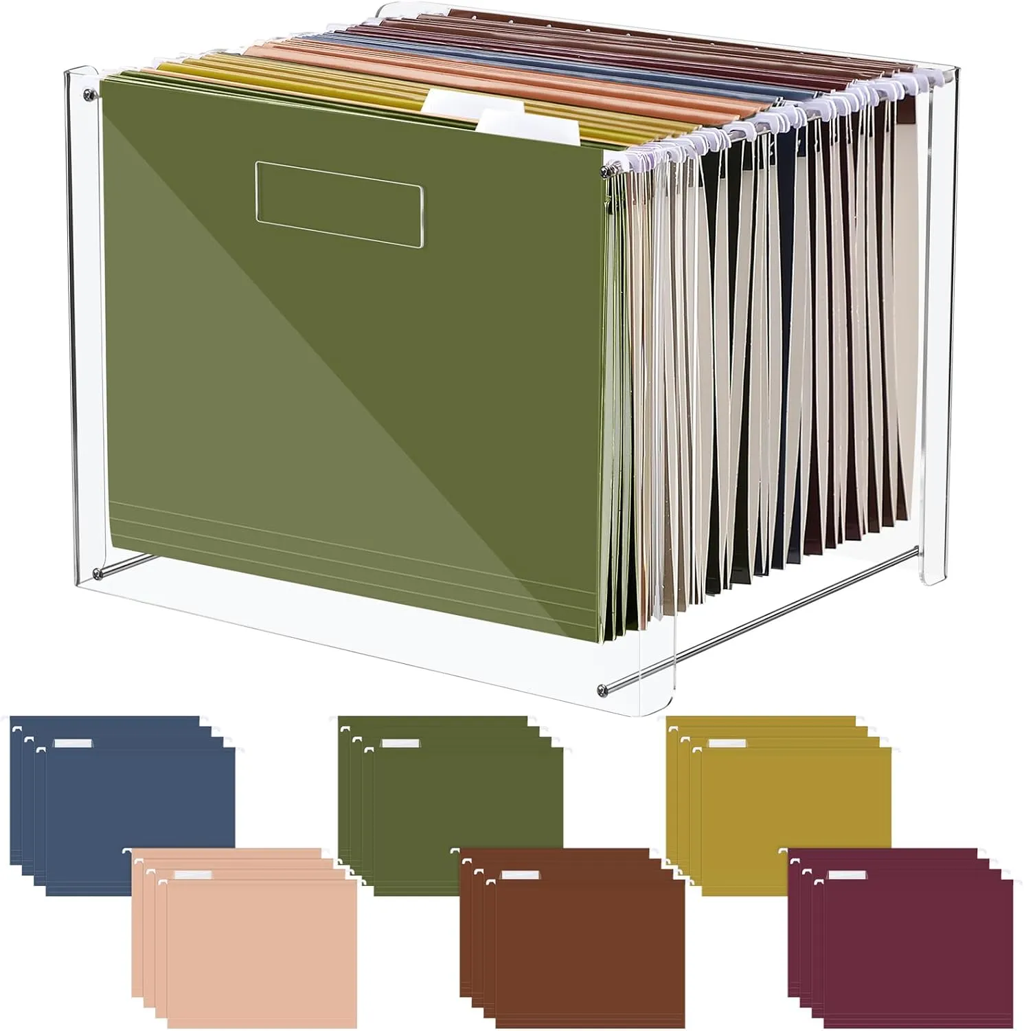 24 Hanging File Folder with Acrylic Organizer for Letter/a4 Size Desktop Clear File Storage Box with Handles for Home Work Office Use(Neutral,Classic)