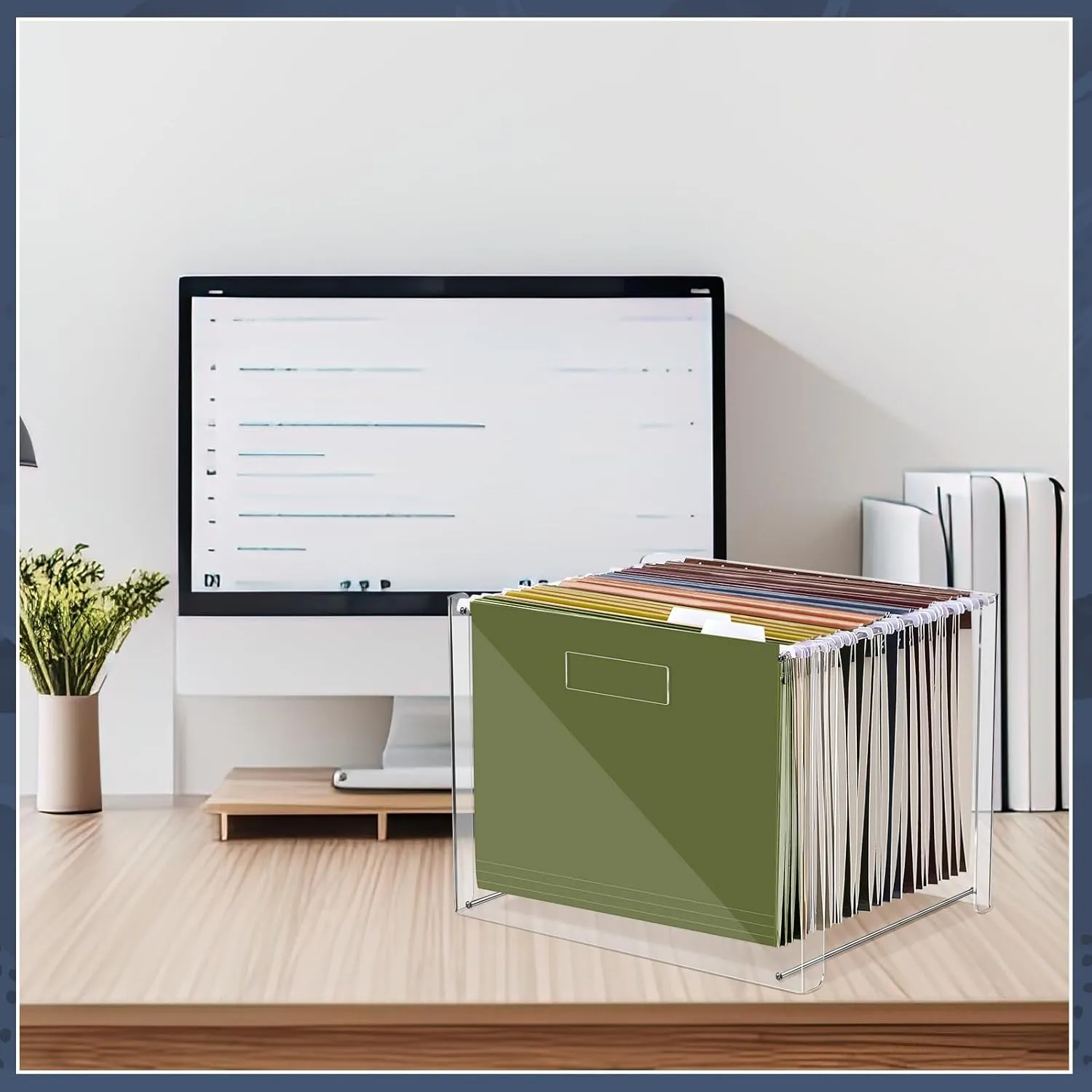 24 Hanging File Folder with Acrylic Organizer for Letter/a4 Size Desktop Clear File Storage Box with Handles for Home Work Office Use(Neutral,Classic)