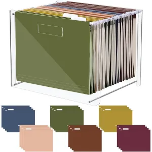 24 Hanging File Folder with Acrylic Organizer for Letter/a4 Size Desktop Clear File Storage Box with Handles for Home Work Office Use(Neutral,Classic)