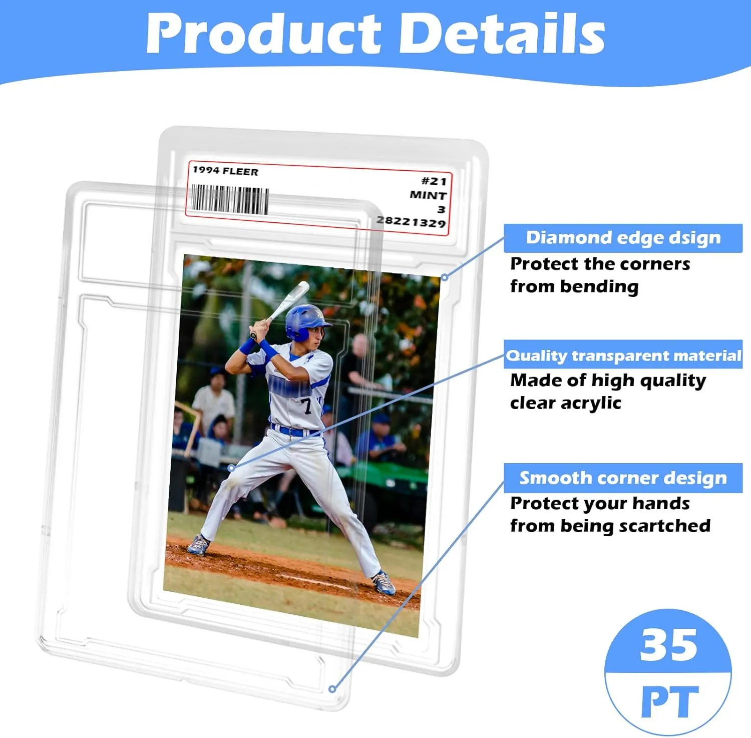 24 Pack Card Case Holder for Trading Cards- 35PT Hard Acrylic Graded Protectors Sleeves with Label Slot, Compatible with YuGiOh, MTG, Sports Cards