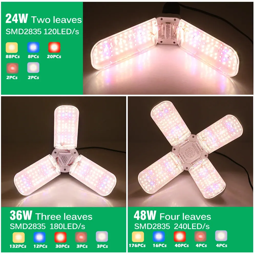 24W/36W/48W Foldable LED Grow Light Full Spectrum E27 – Plant Growing Light for Indoor Plants and Seedlings