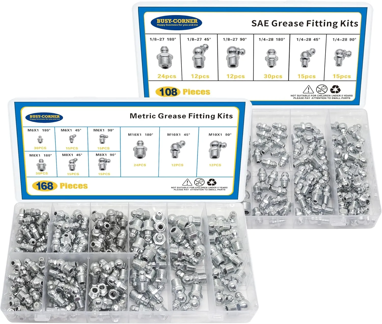276 PCS SAE & Metric Grease Fittings Kit, Hydraulic Grease Zerks Fittings Standard with 1/4", 1/8" M6 M8 M10 Straight, 90 Degree, 45 Degree Angled