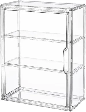 2Pack 3 Tiers Clear Display Case for Figures, Acrylic Storage Organizers Box with Magnetic Door, Wall-Mounted Dustproof Showcase for Collectibles Action Figure