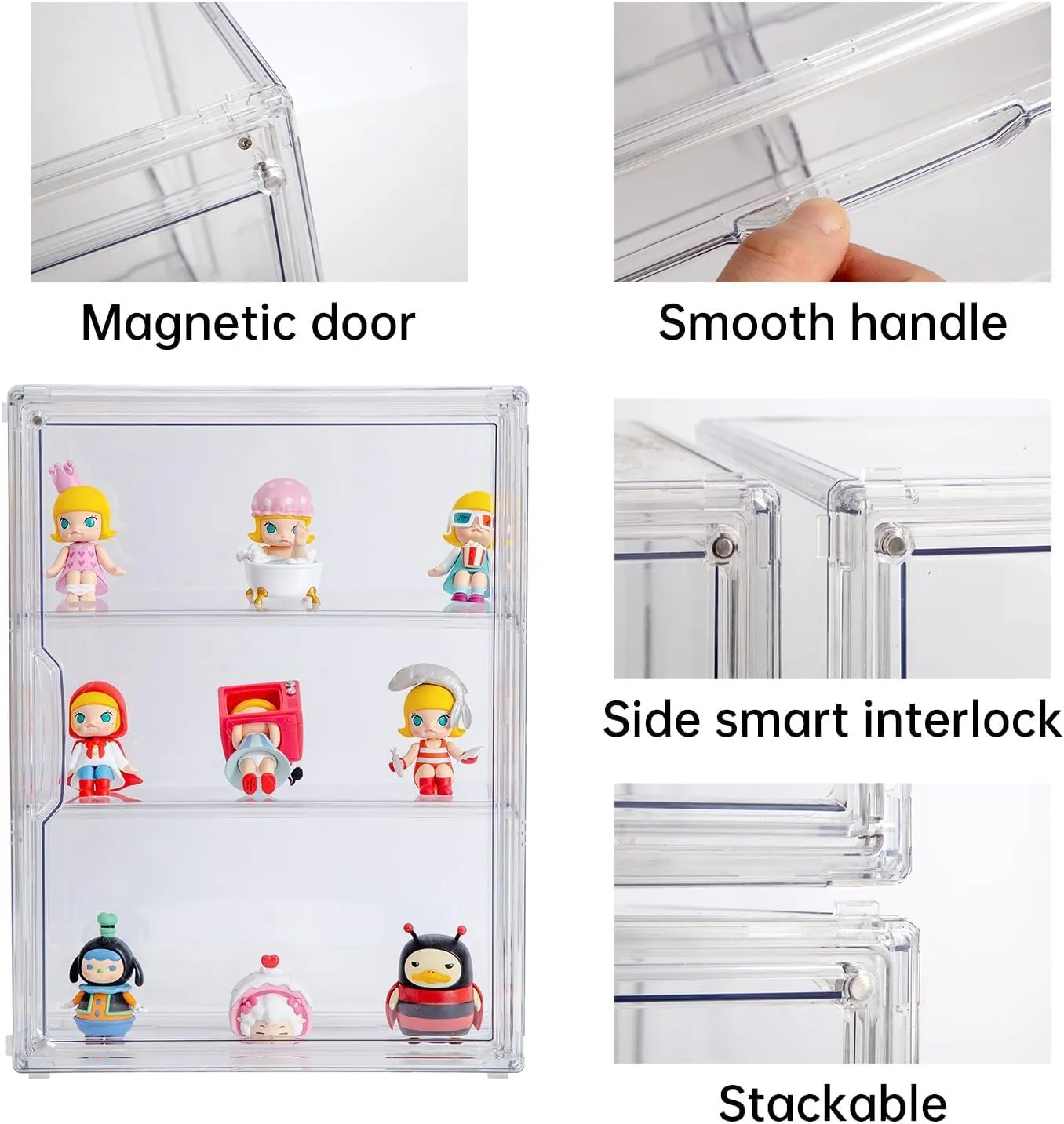 2Pack 3 Tiers Clear Display Case for Figures, Acrylic Storage Organizers Box with Magnetic Door, Wall-Mounted Dustproof Showcase for Collectibles Action Figure