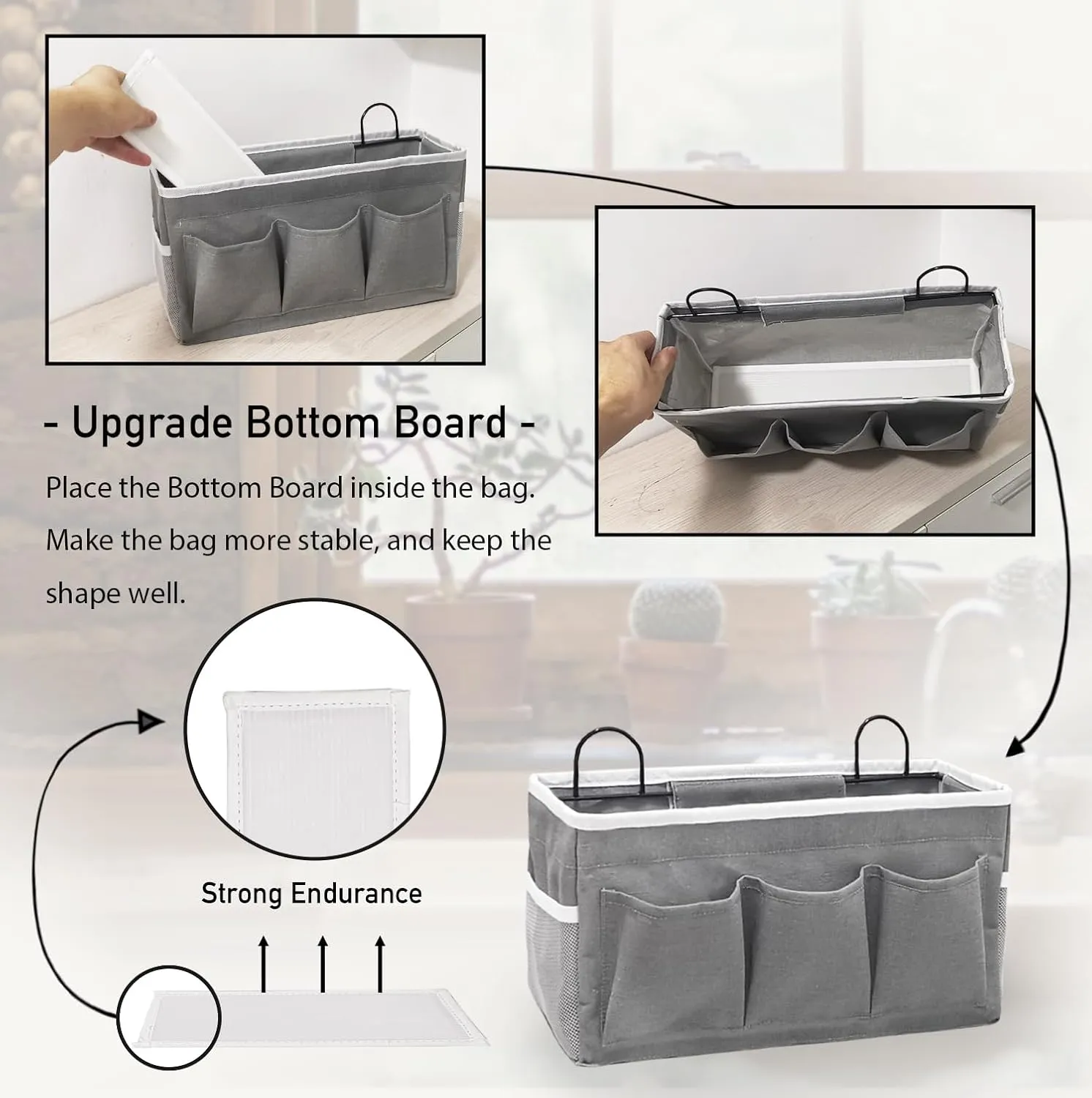 2pcs 3-pockets Large Wall Hanging Organizer Bag, Linen Fabric Door Hanging Storage Baskets with Pockets, Waterproof Bin for Kitchen, Bedroom, Office, RV Camper (Gray_2pcs)