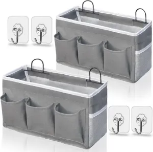 2pcs 3-pockets Large Wall Hanging Organizer Bag, Linen Fabric Door Hanging Storage Baskets with Pockets, Waterproof Bin for Kitchen, Bedroom, Office, RV Camper (Gray_2pcs)