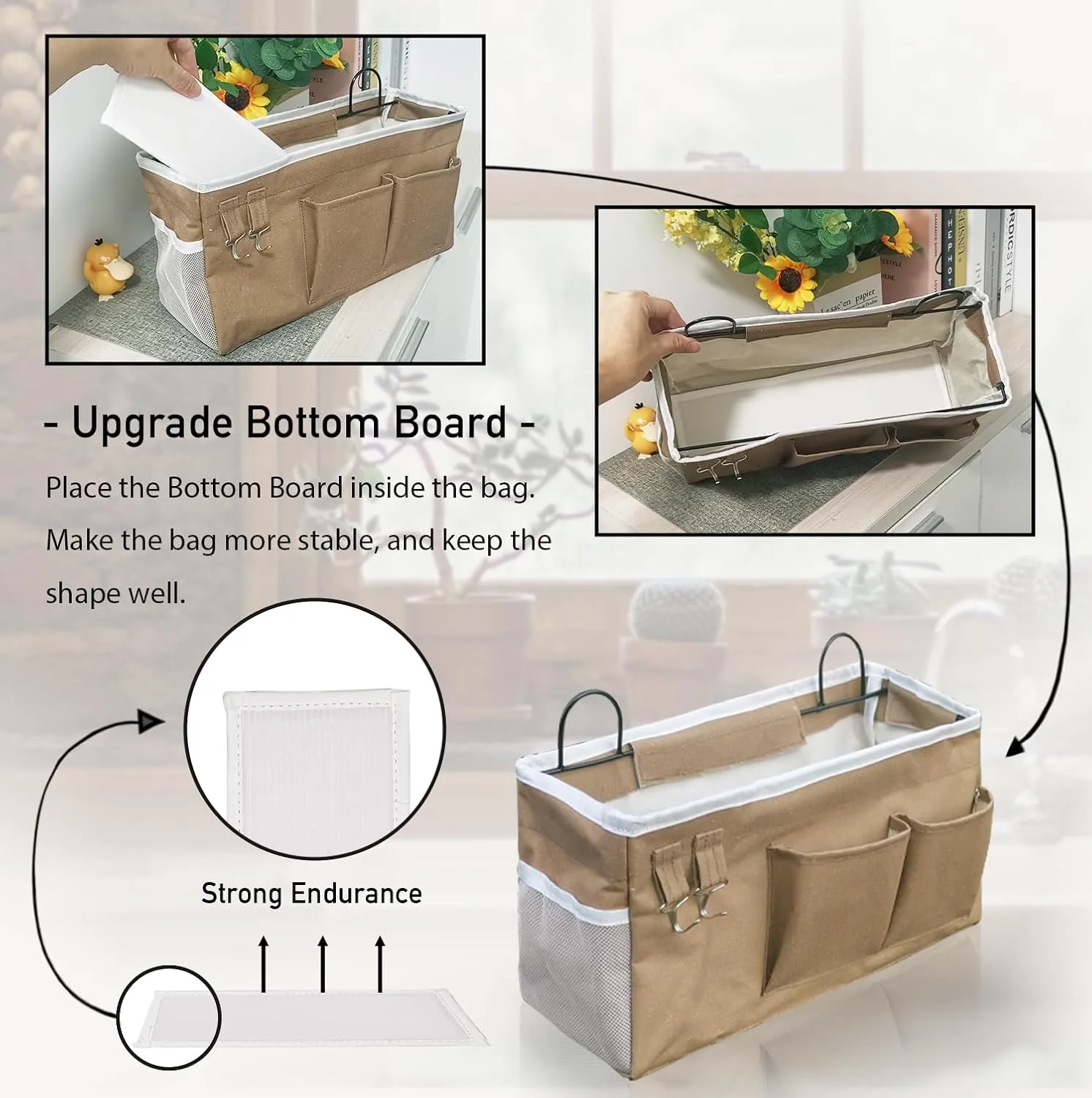 2pcs Large Wall Hanging Organizer Bag, Linen Fabric Door Hanging Storage Baskets with Pockets, Waterproof Bin for Kitchen, Bedroom, Office, RV Camper (Khaki)