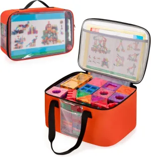 2pcs Storage Organizer Bag for Magnetic Building Tiles, Magnet Tiles Travel Case with Visible Top, Toy Storage Bag for Construction Building Toy, Magnet Toy, Interlocking Blocks