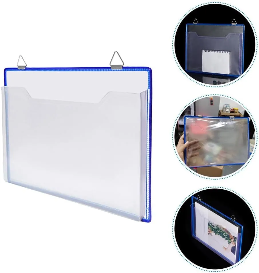 2pcs Transparent Hanging File Organizer, 12 X 9 Inch Plastic File Storage Bag with Strap, Horizontal Clear Document Folder for Home Office, Reusable File Holder for Work Orders and Schedules