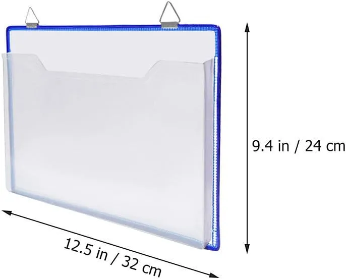 2pcs Transparent Hanging File Organizer, 12 X 9 Inch Plastic File Storage Bag with Strap, Horizontal Clear Document Folder for Home Office, Reusable File Holder for Work Orders and Schedules