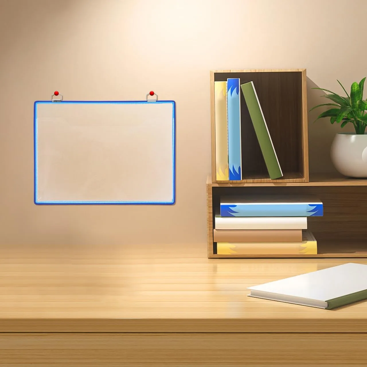 2pcs Transparent Hanging File Organizer, 12 X 9 Inch Plastic File Storage Bag with Strap, Horizontal Clear Document Folder for Home Office, Reusable File Holder for Work Orders and Schedules