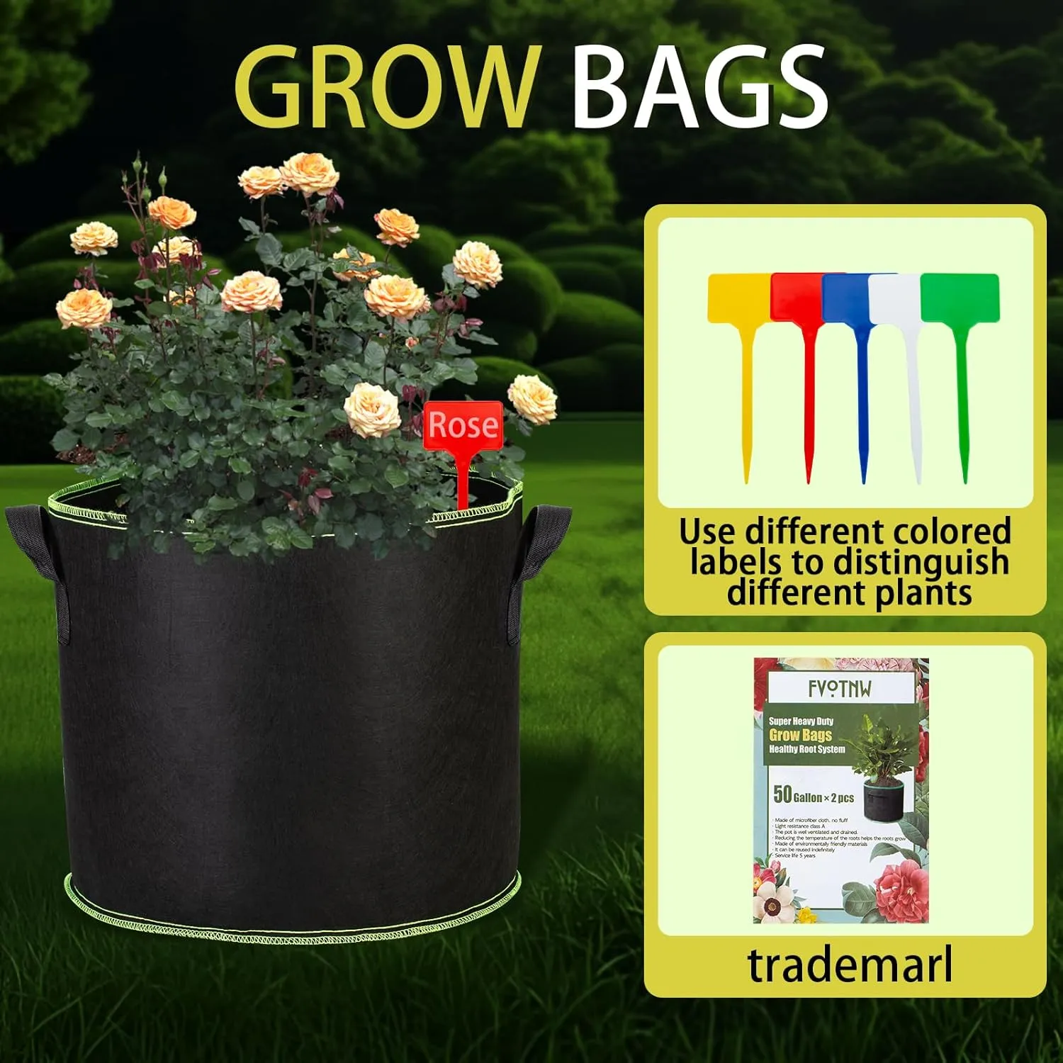3-Pack 20 Gallon Grow Bags, Thickened Nonwoven Fabric Pots with Handles,Durable Garden Planters Aeration Gardening Container to for Plants, Vegetables, and Flowers