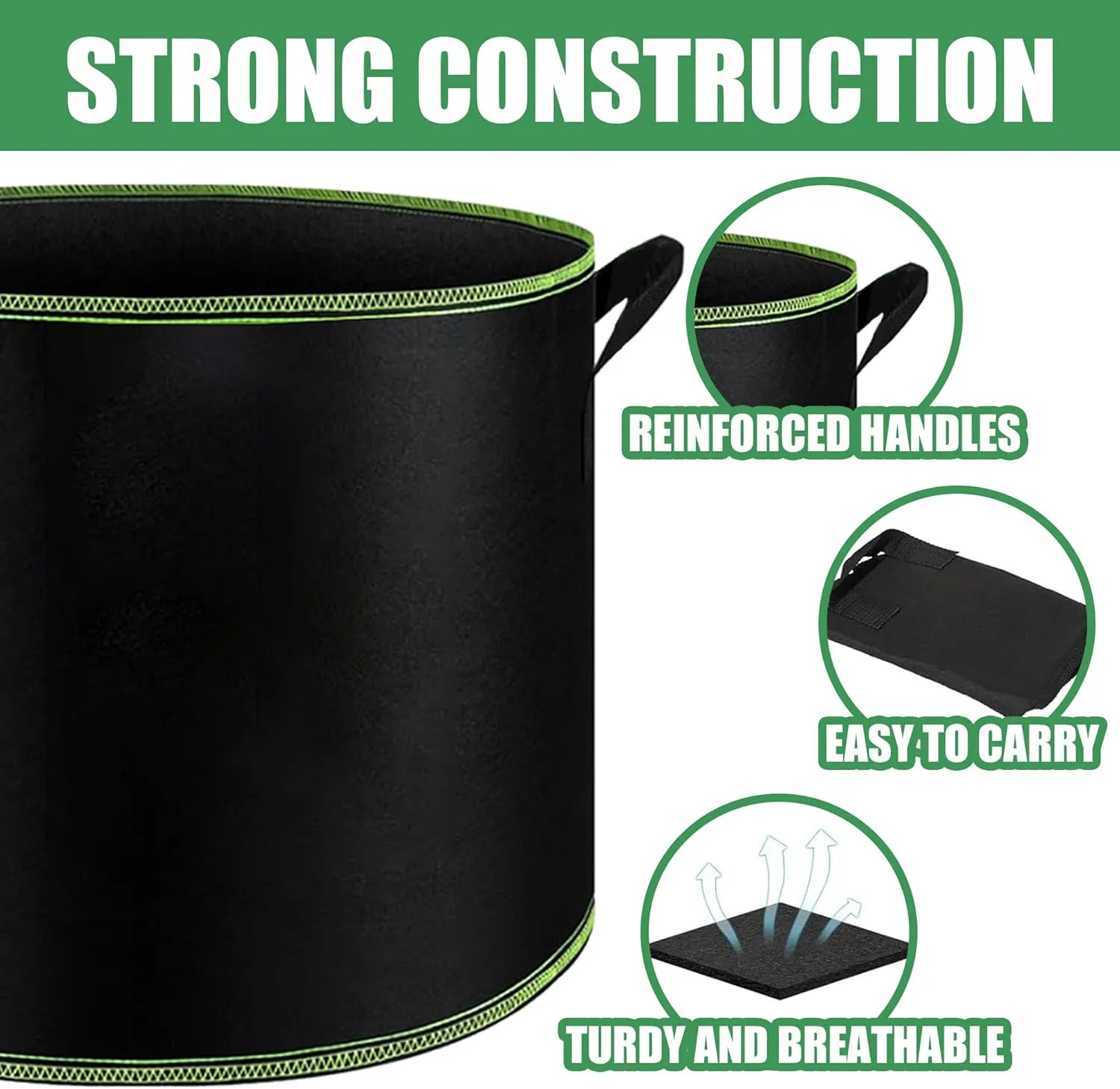 3-Pack 20 Gallon Grow Bags, Thickened Nonwoven Fabric Pots with Handles,Durable Garden Planters Aeration Gardening Container to for Plants, Vegetables, and Flowers