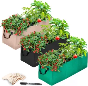 3-Pack Fabric Raised Garden Bed 1x1x3ft, Portable Plant Bed for Outdoor Veggies, Rectangular Grow Bags, Gardening Containers for Vegetables, Raised Fabric Planters for Patio & Root Vegetables