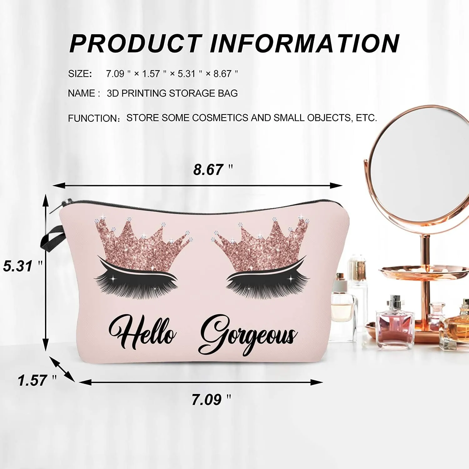 3 Pack Hello Gorgeous Funny Makeup Bag Gift for Women Inspirational Cosmetics Pouch for Purse Travel Bag Cases for Toiletries Accessories Organizer