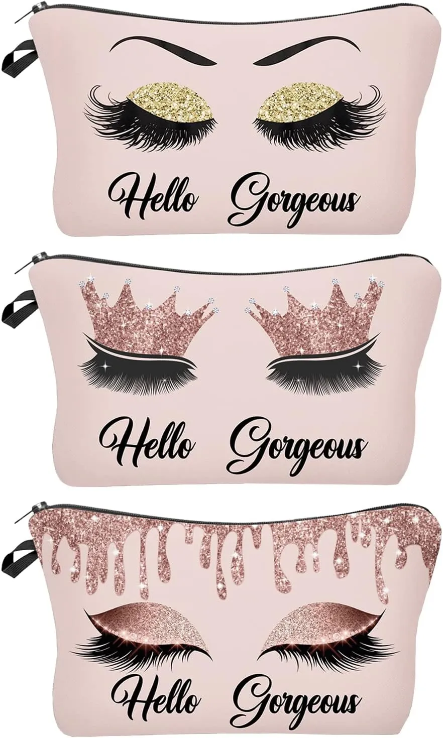3 Pack Hello Gorgeous Funny Makeup Bag Gift for Women Inspirational Cosmetics Pouch for Purse Travel Bag Cases for Toiletries Accessories Organizer