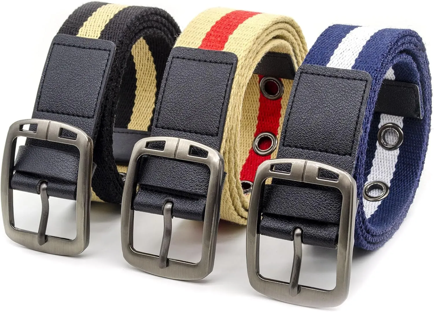 3 pack Men's Casual Breathable Canvas Belt Men and Women Jeans Belts Adjustable Webbing Waist Belt