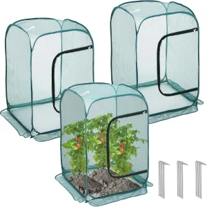 3 Pcs 36" x 24" x 24" Garden Mesh Plant Enclosure Pop up Plant Cover with 12 Ground Nails Garden Net Cage Guard for Pests Bird Pest Protection Guard for Fruit Vegetables Flowers Herbs