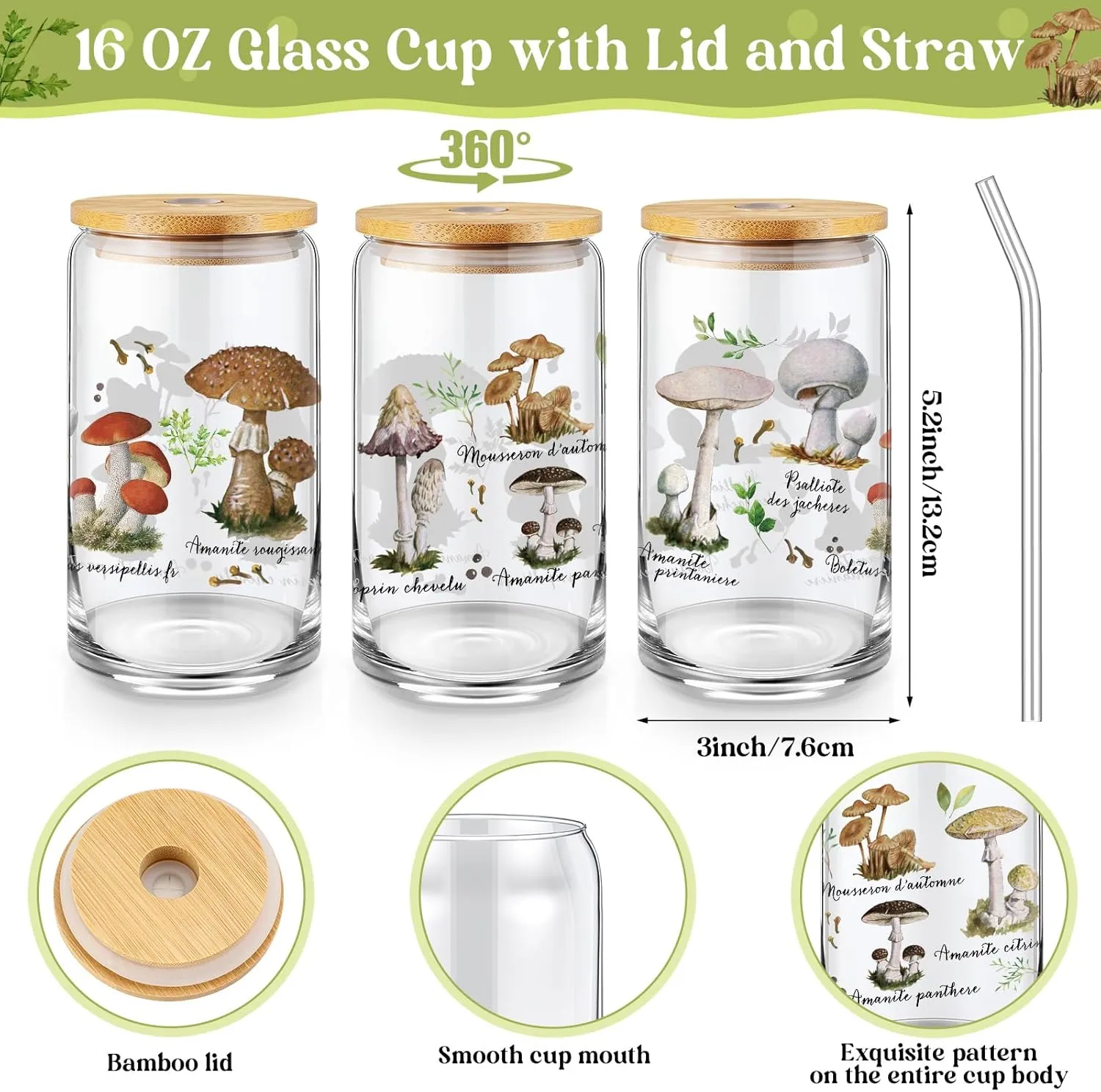 3 Pcs Plant Lover Gifts for Women,Floral Themed Gifts for Gardeners,Mom,Aesthetic Flower Canvas Tote Bag,16 oz Coffee Cup with Straw Lid,Makeup Bag for Baby Shower,Wedding(Black,Mushroom)