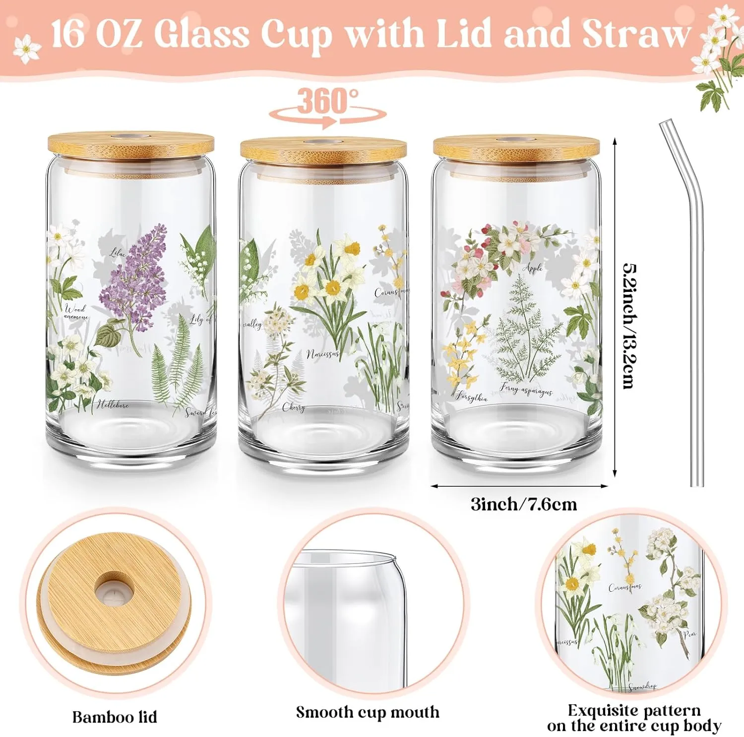 3 Pcs Plant Lover Gifts for Women,Spring Mother's Day Gift Set,Aesthetic Canvas Tote Bag,16 oz Iced Coffee Cup with Straw and Lid,Makeup Bag,Gardener Set for Mom,Teacher,Nurse(Black,Flower)