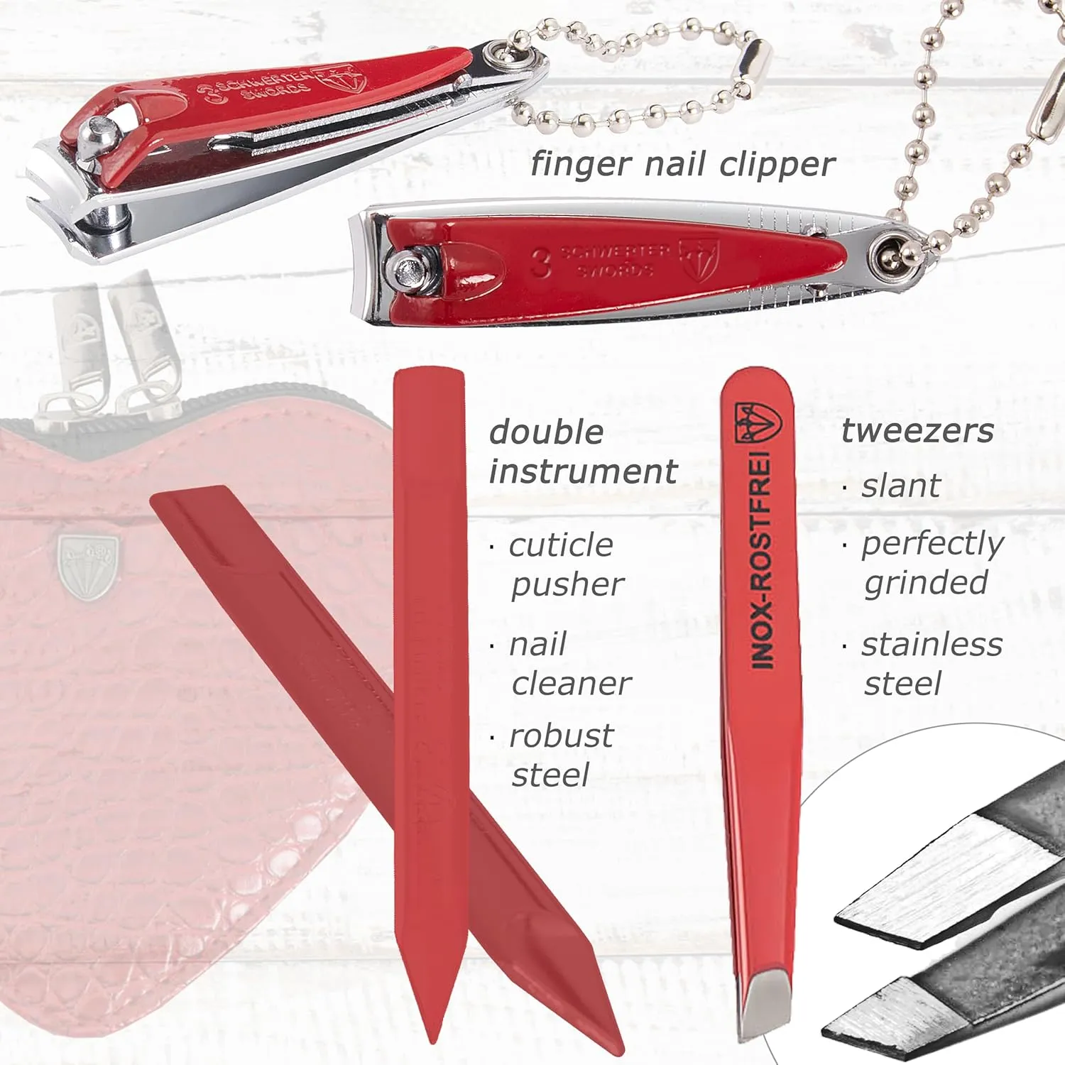3 Swords Germany - brand quality 5 piece manicure pedicure grooming kit set for professional finger & toe nail care tweezers file clipper fashion leather case in gift box, Made by 3 Swords (17719)