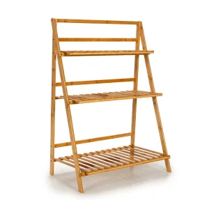 3-Tier Bamboo Foldable Plant Stand with Display Shelf Rack