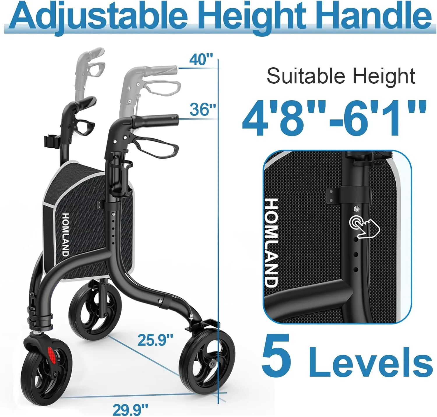 3 Wheel Walkers for Seniors, FSA/HSA Eligible Foldable Wheeled Rollator with Cane Hold and Cup Hold, Lightweight Three Wheel Rolling Walker Height Adjustable for Seniors