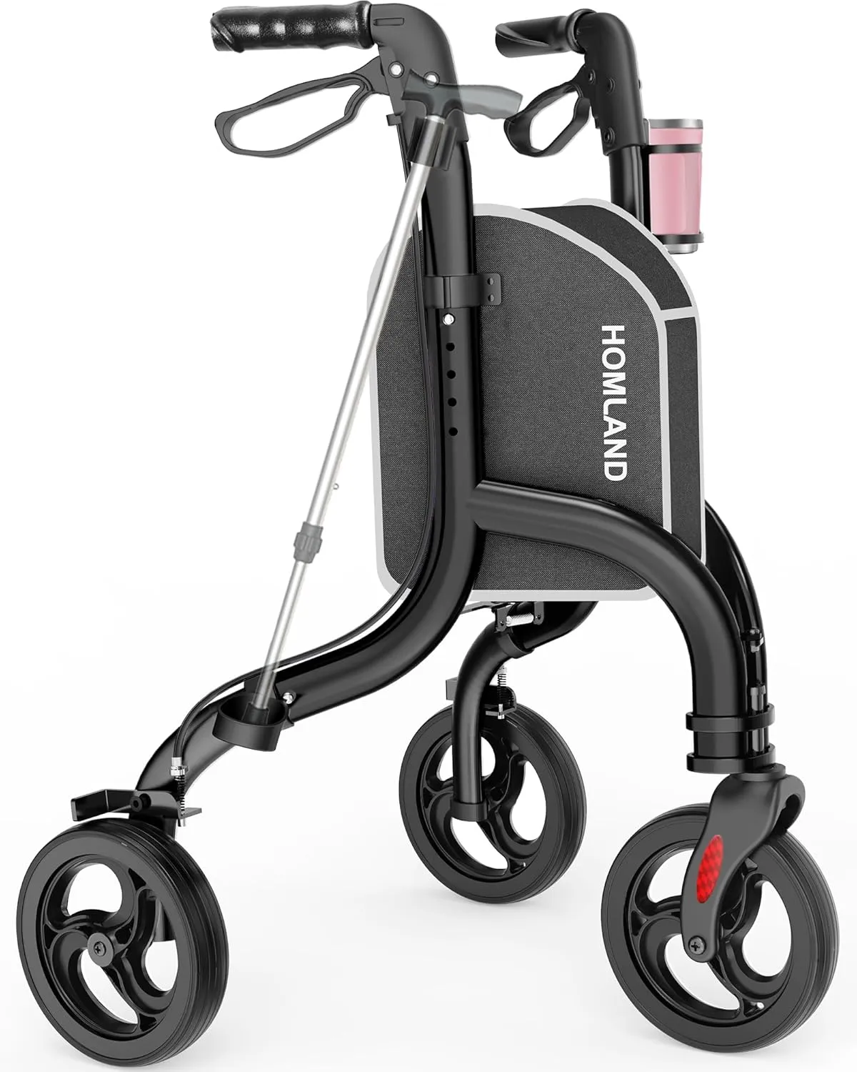 3 Wheel Walkers for Seniors, FSA/HSA Eligible Foldable Wheeled Rollator with Cane Hold and Cup Hold, Lightweight Three Wheel Rolling Walker Height Adjustable for Seniors