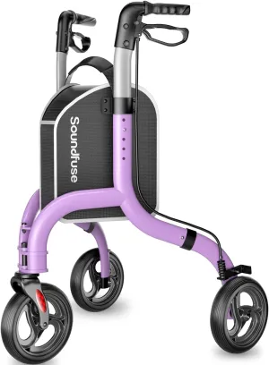 3 Wheel Walkers for Seniors, Lightweight Foldable Aluminum Rollator Walker, Height Adjustable Three Wheel Walker, FSA HSA Eligible, Purple