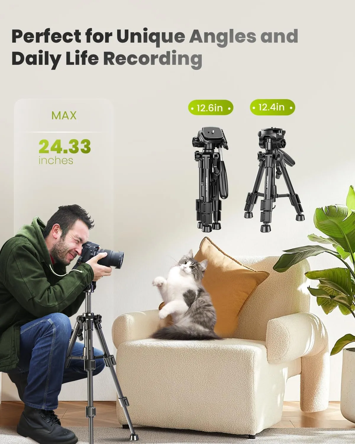 30"-Camera-Tripod, Porfessional Aluminum Heavy Duty Tripod Stand for Mirrorless Camera/DSLR/Cell Phone/Camcorder, with Holder and Travel Bag (Weight 1.5Lb, Max Load 15 Lb)