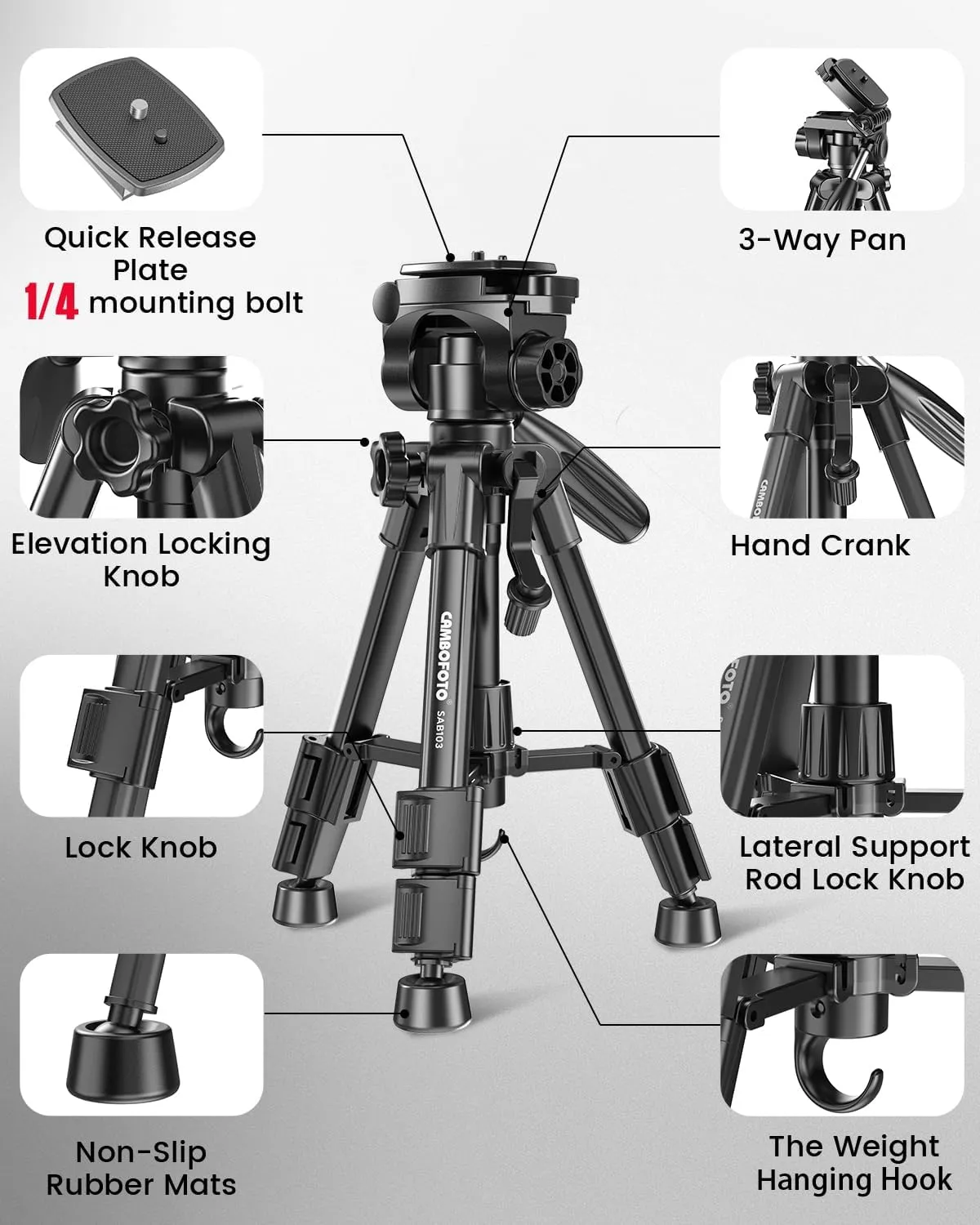 30"-Camera-Tripod, Porfessional Aluminum Heavy Duty Tripod Stand for Mirrorless Camera/DSLR/Cell Phone/Camcorder, with Holder and Travel Bag (Weight 1.5Lb, Max Load 15 Lb)