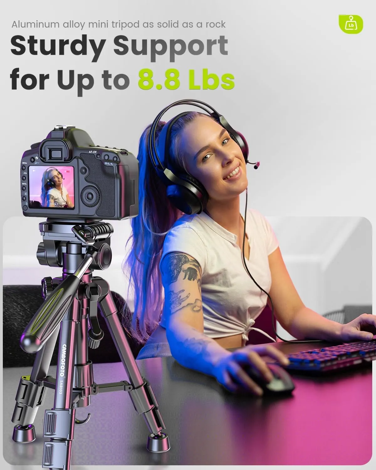 30"-Camera-Tripod, Porfessional Aluminum Heavy Duty Tripod Stand for Mirrorless Camera/DSLR/Cell Phone/Camcorder, with Holder and Travel Bag (Weight 1.5Lb, Max Load 15 Lb)