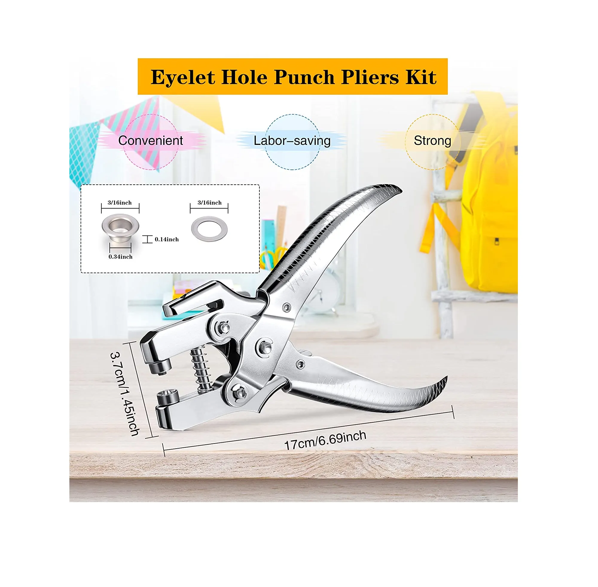 3/16 Inch Grommet Tool Kit Grommet Eyelet Plier Set Eyelet Hole Punch Pliers Grommet Hand Press Pliers with 200 Pieces of Grommets Eyelets for Shoes