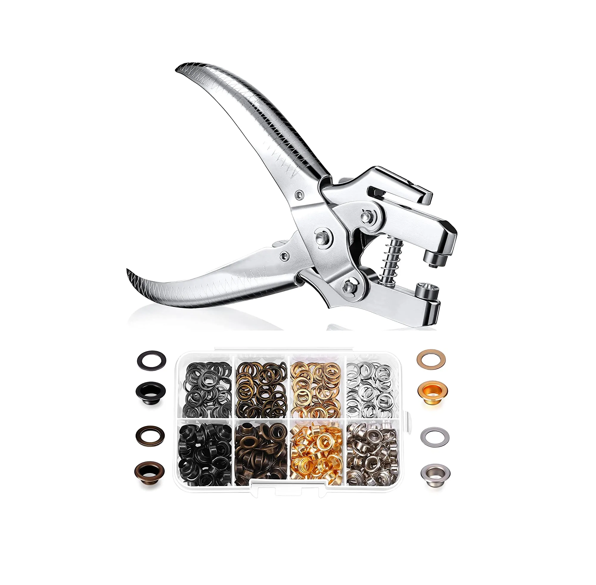3/16 Inch Grommet Tool Kit Grommet Eyelet Plier Set Eyelet Hole Punch Pliers Grommet Hand Press Pliers with 200 Pieces of Grommets Eyelets for Shoes