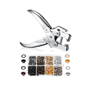 3/16 Inch Grommet Tool Kit Grommet Eyelet Plier Set Eyelet Hole Punch Pliers Grommet Hand Press Pliers with 200 Pieces of Grommets Eyelets for Shoes