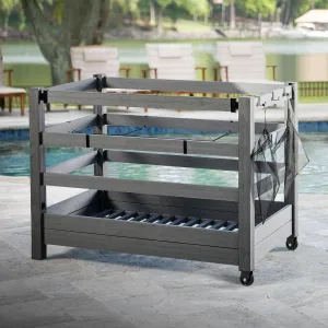 3.4ft H x 4.6ft W x 2.8ft L WoodTek Poolside Organizer and Pool Float Storage Rack, Wheeled Storage for Toys, Floats, and Accessories - Durable Pool Deck Caddy & Organizer w/ Dividers, Zippity AZ19078