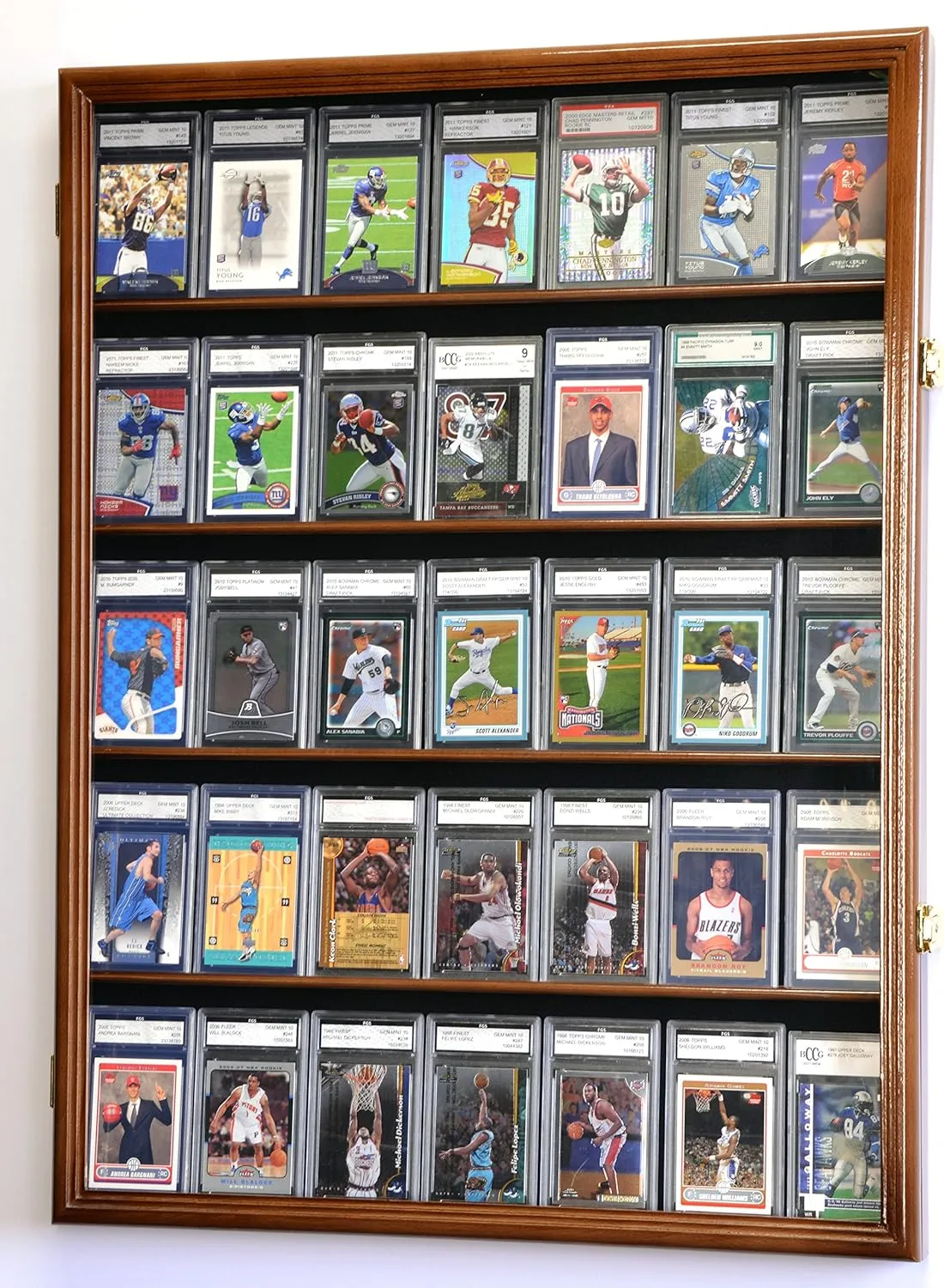 35 Graded Sport Cards/Collectible Card Display Case Wall Cabinet w/98% UV Door, Lockable