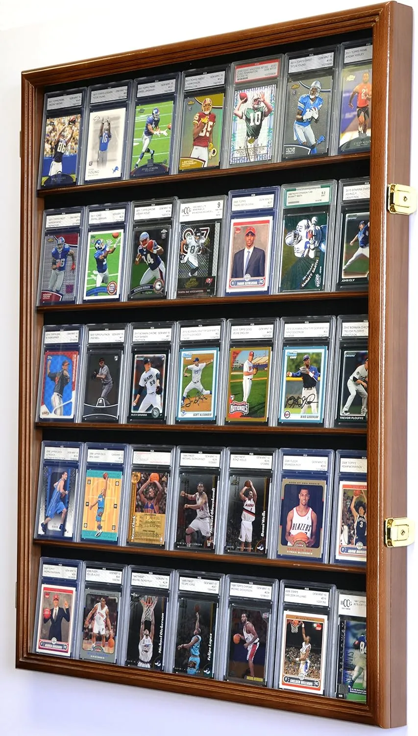 35 Graded Sport Cards/Collectible Card Display Case Wall Cabinet w/98% UV Door, Lockable