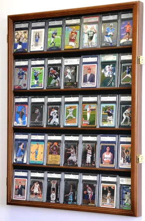 35 Graded Sport Cards/Collectible Card Display Case Wall Cabinet w/98% UV Door, Lockable