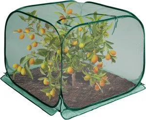 35" x 35" x 27.5" Pop Up Mesh Plant Cover, Foldable Plant Protector Mesh Plant Enclosure, Garden Net Cage Guard Cover with 4 Ground Stakes for Protecting Plant Vegetable Fruit from Birds Insects