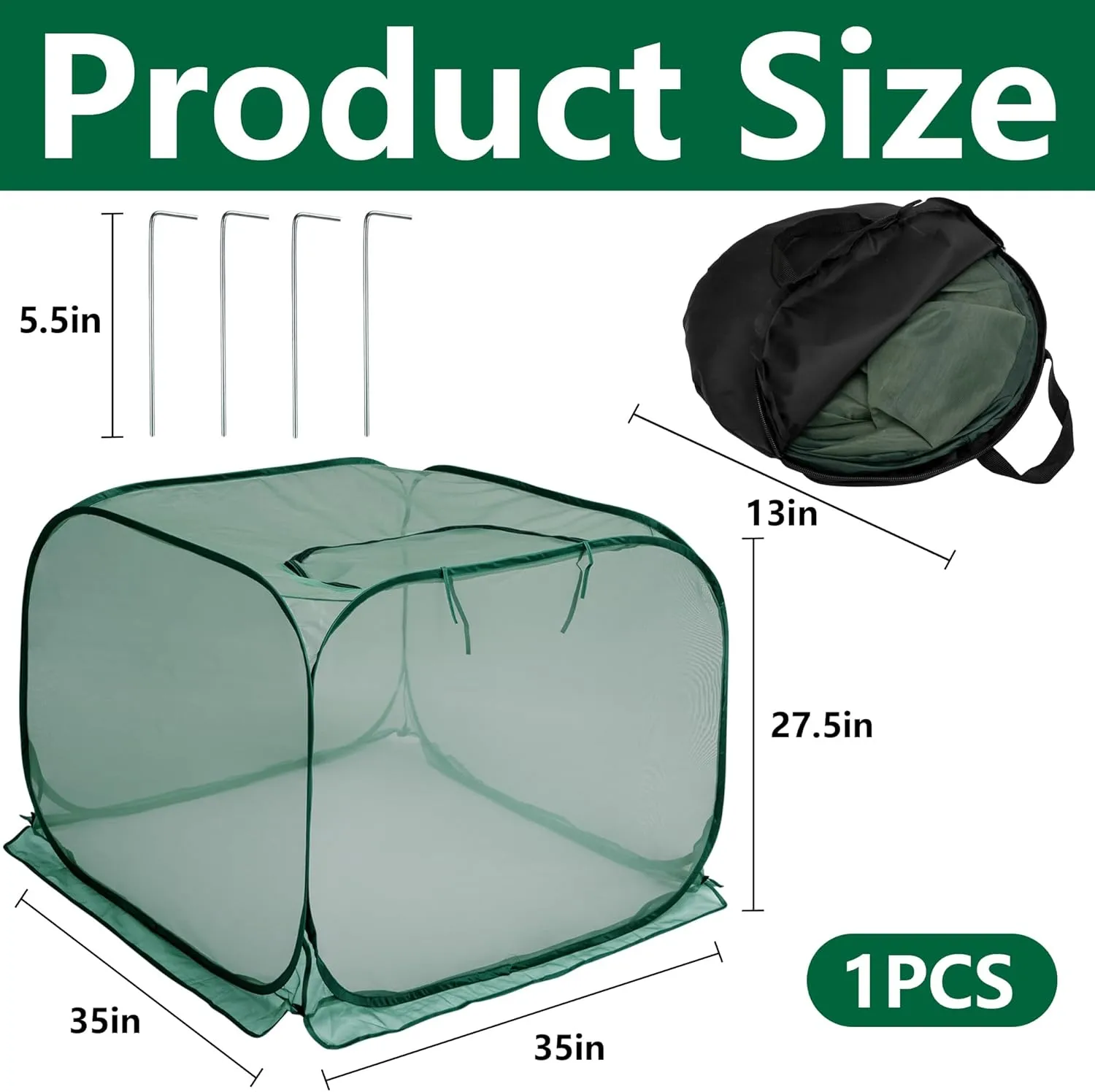 35" x 35" x 27.5" Pop Up Mesh Plant Cover, Foldable Plant Protector Mesh Plant Enclosure, Garden Net Cage Guard Cover with 4 Ground Stakes for Protecting Plant Vegetable Fruit from Birds Insects