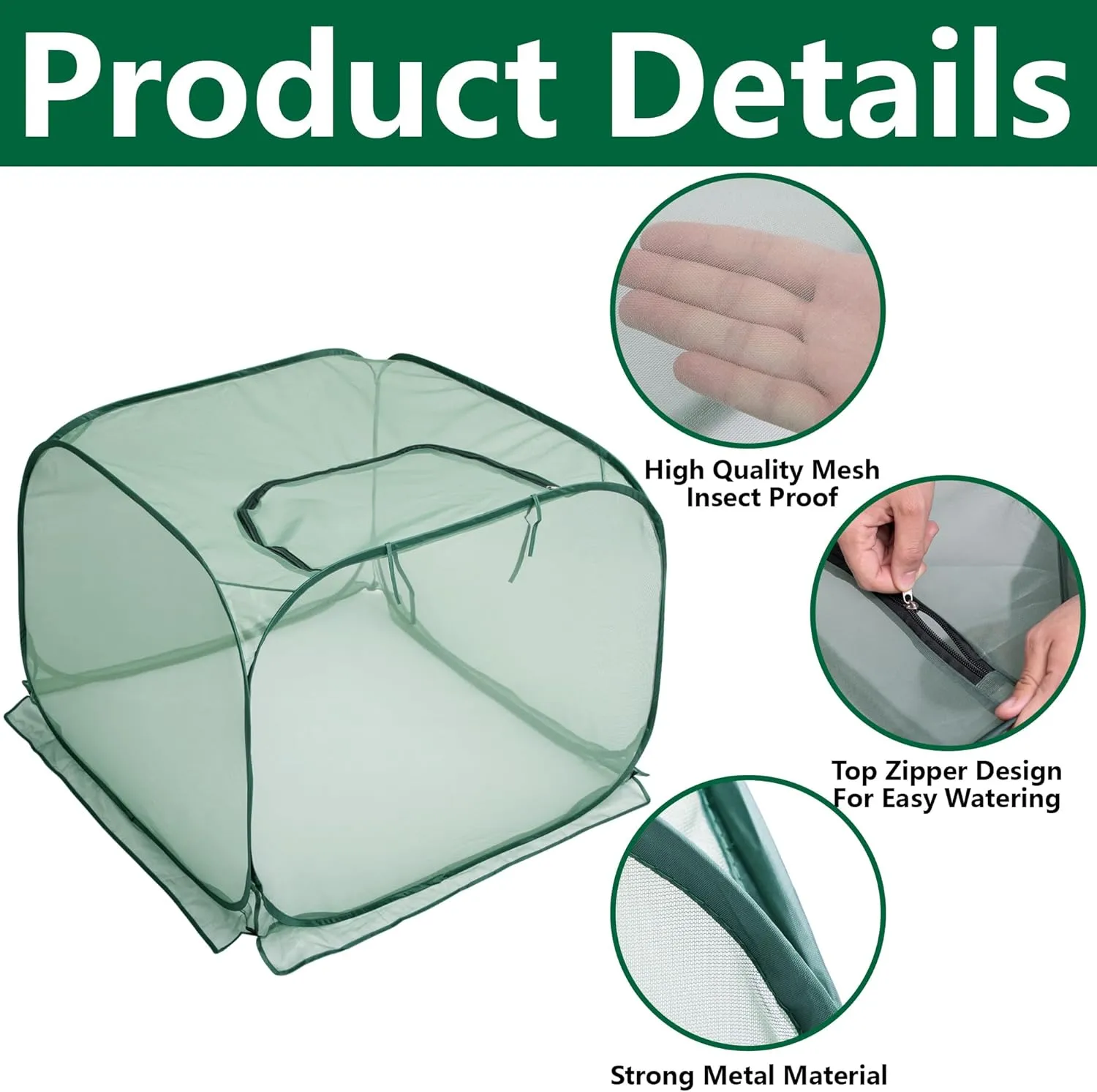 35" x 35" x 27.5" Pop Up Mesh Plant Cover, Foldable Plant Protector Mesh Plant Enclosure, Garden Net Cage Guard Cover with 4 Ground Stakes for Protecting Plant Vegetable Fruit from Birds Insects